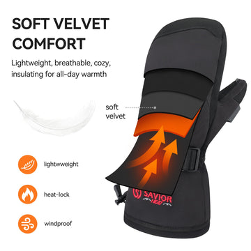 SAVIOR HEAT heated mittens touchscreen thumb enables device use