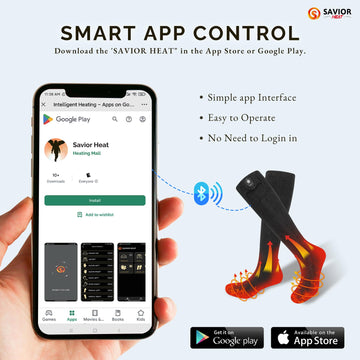 SAVIOR HEAT heated socks app control, forefoot-toe heating delivers all-around warmth on chilly trails.