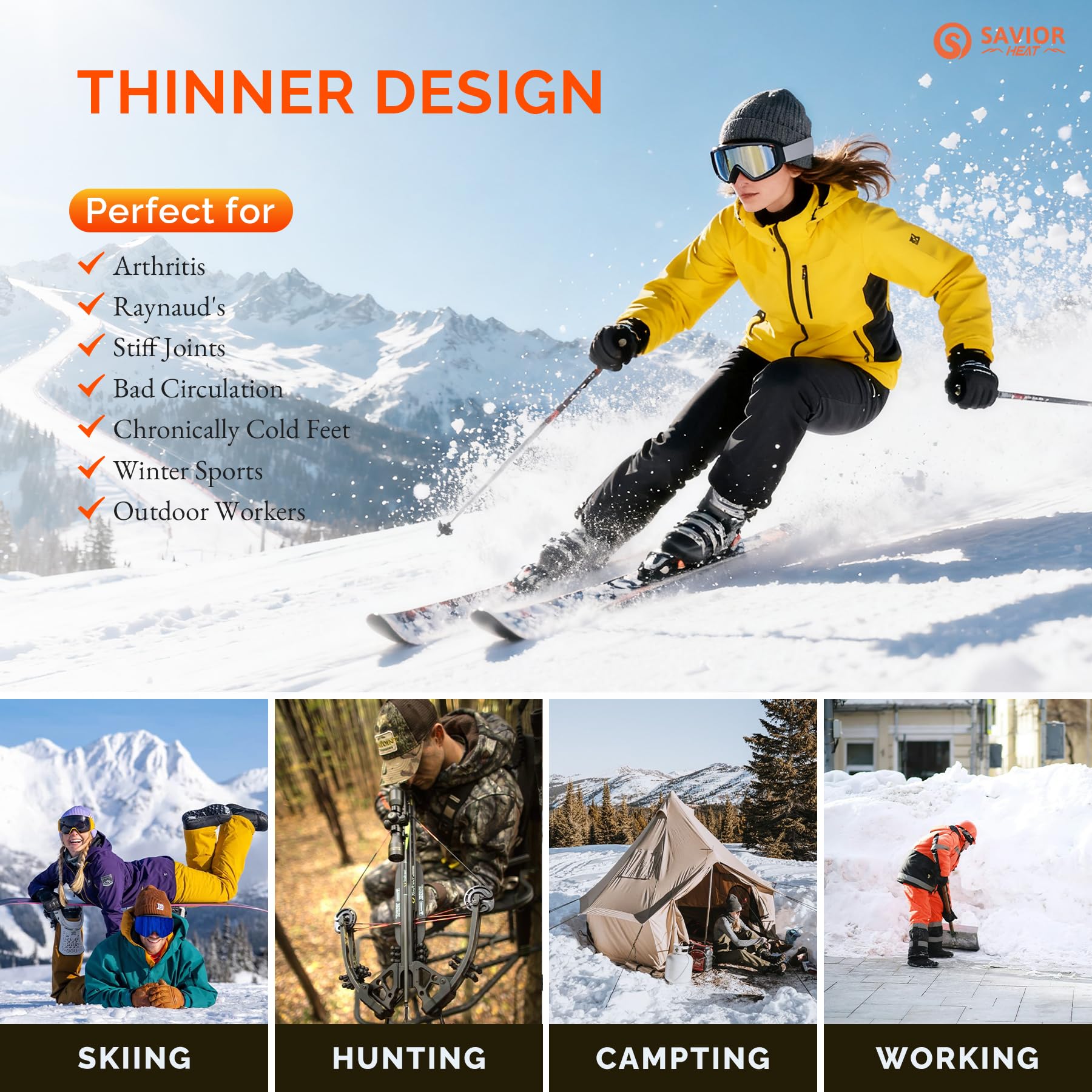 Savior Heat unisex size range S to XL for versatile winter use