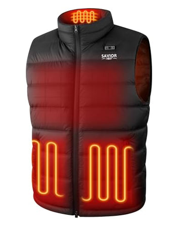 SAVIOR HEAT men's heated vest front view shows targeted warmth for chilly outdoor workouts