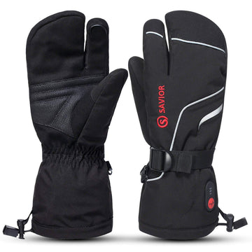 Savior Heat mittens control panel showcasing three heat settings for customizable warmth