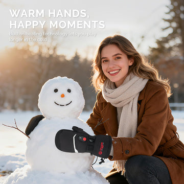 SAVIOR HEAT mittens worn on the slopes demonstrate versatile winter use.
