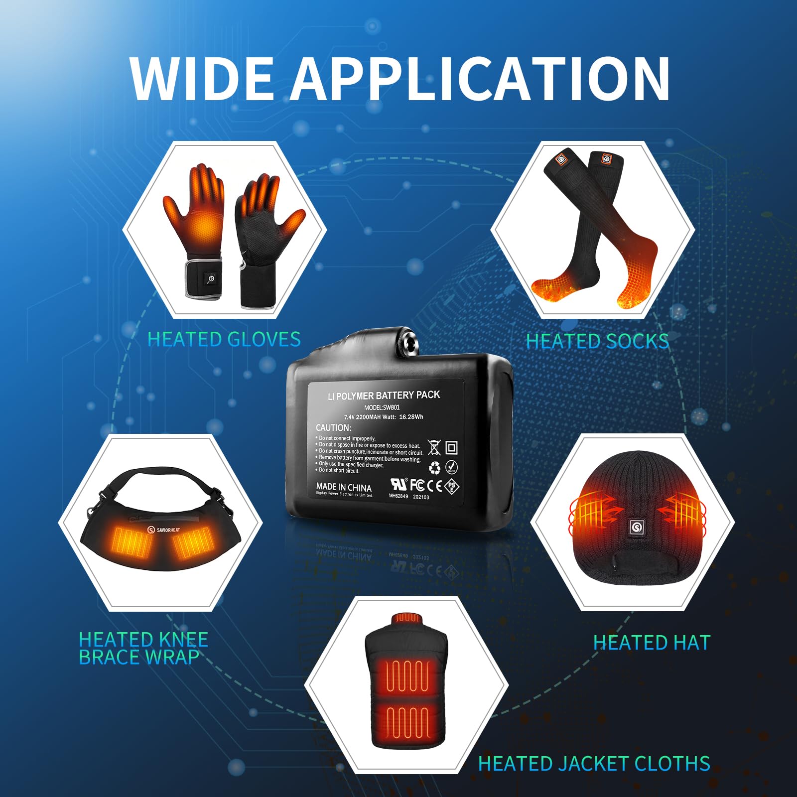 SAVIOR HEAT safety-certified battery signaling reliable power and safety.