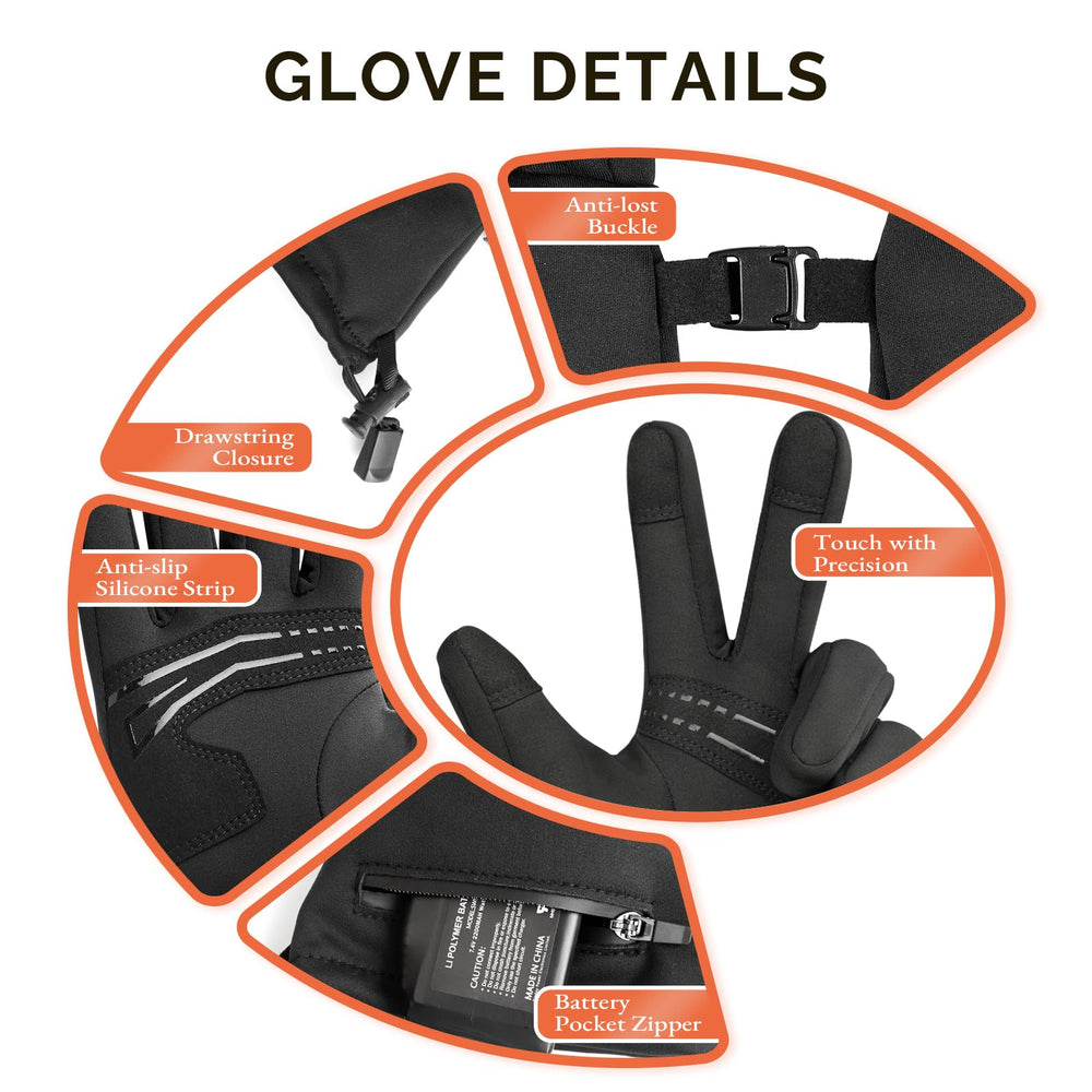 Savior Heat thin heated gloves secure wrist strap with snug fit.
