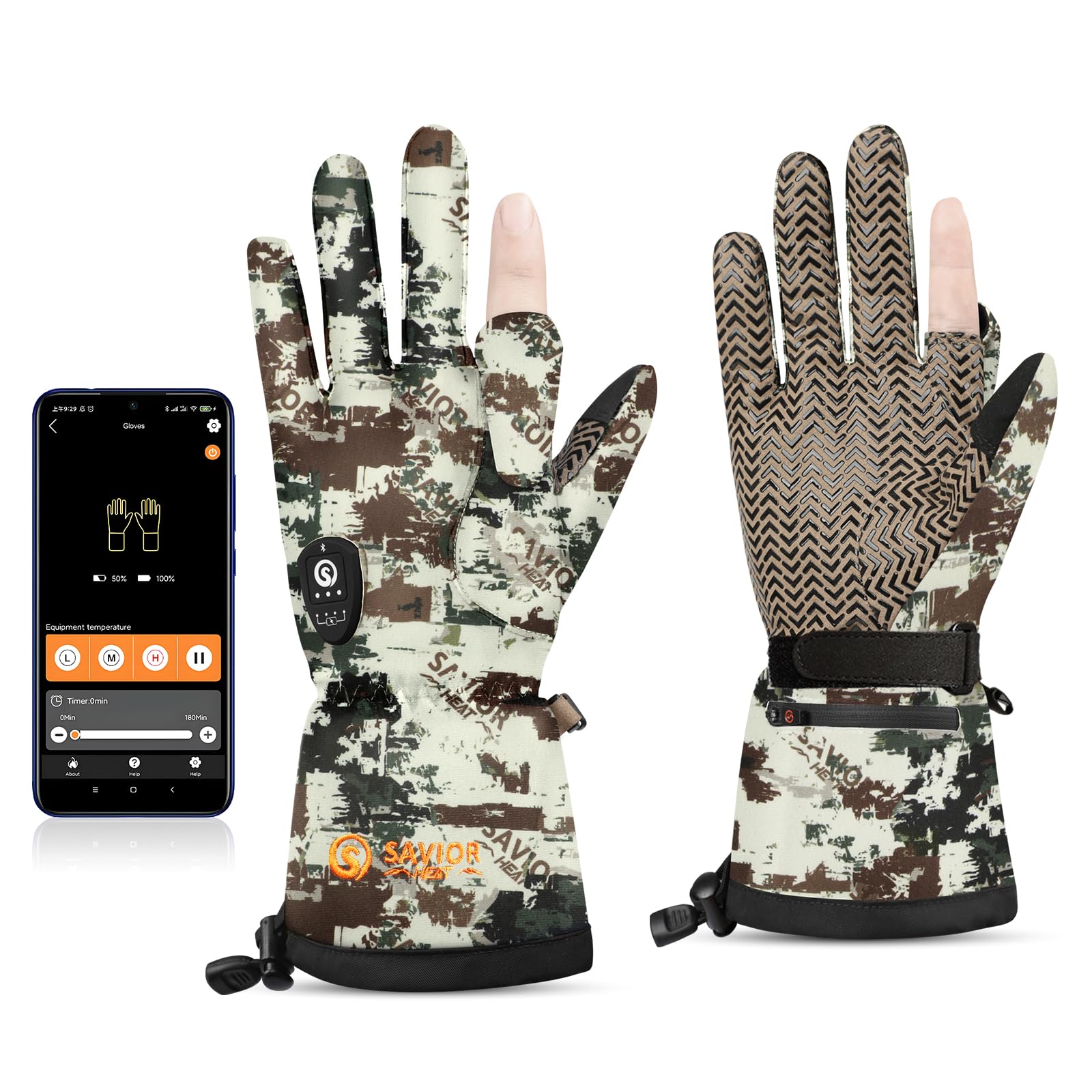 SAVIOR HEAT gloves heat elements visible for rapid warmth on cold hunts.