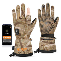 SAVIOR HEAT heated gloves front view in camo for cold-weather hunting