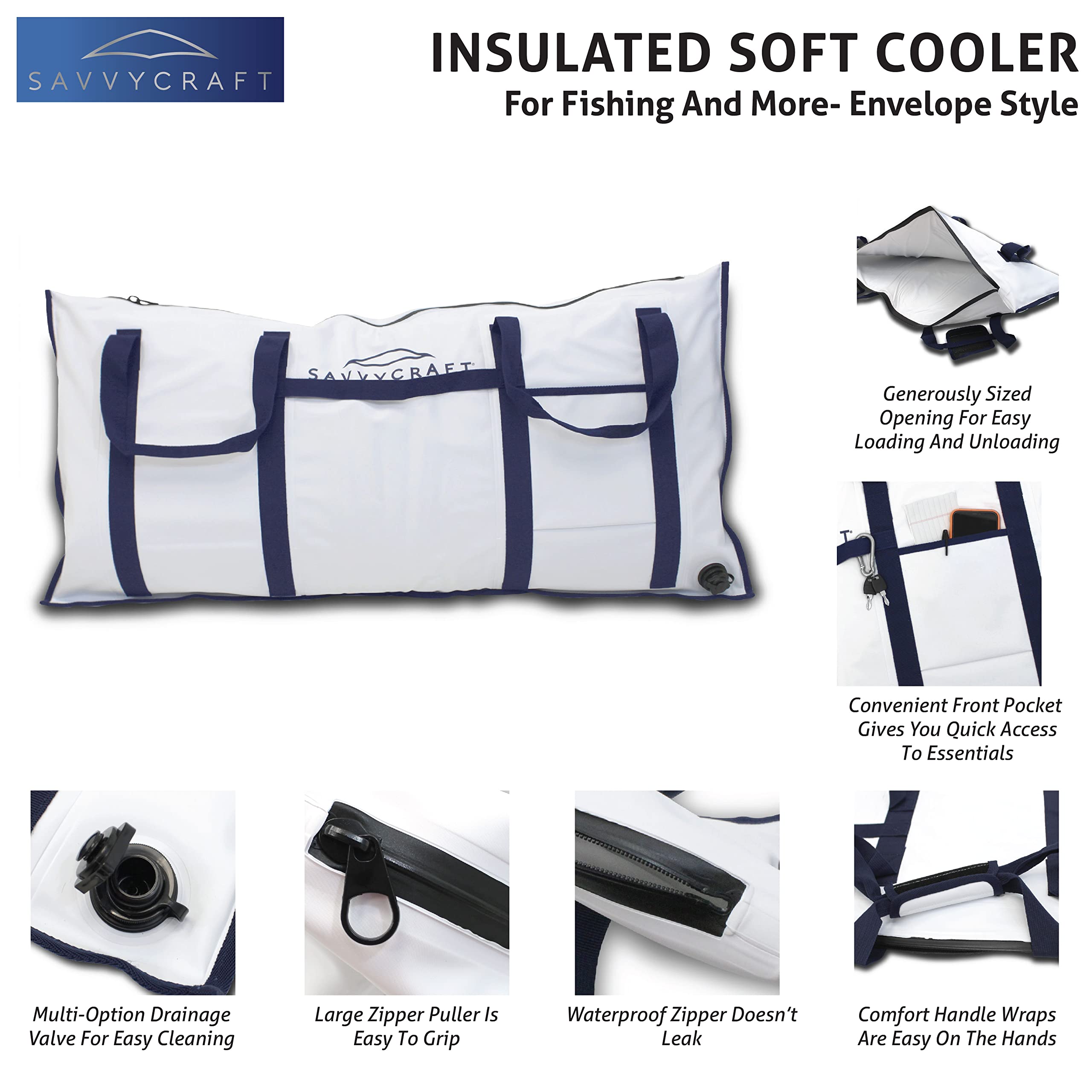 Savvycraft insulated fish bag interior with ice and catch demonstrates temperature control