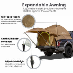 Savvycraft truck bed tent awning-extendable creating shade on sunny trips.