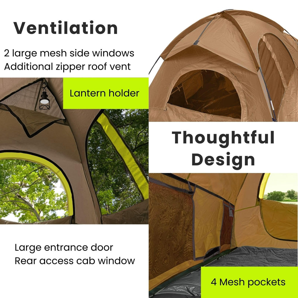 Savvycraft truck bed tent storage-pockets-lantern keeps gear organized.