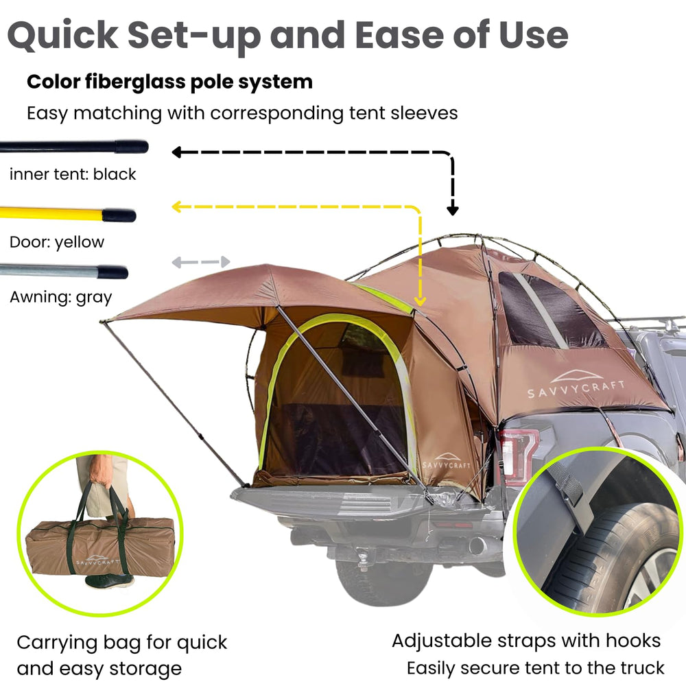 Savvycraft truck bed tent ventilation-mesh-windows allows airflow while keeping bugs out.