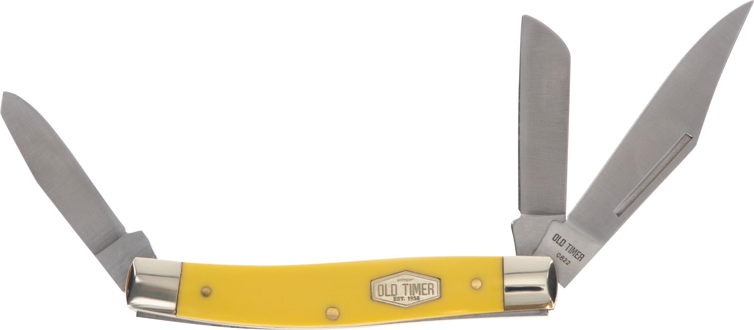 Sawcut yellow handle detail on Old Timer knife