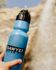 Sawyer SP140 34-ounce bottle, BPA-free and lightweight for backpacking adventures.