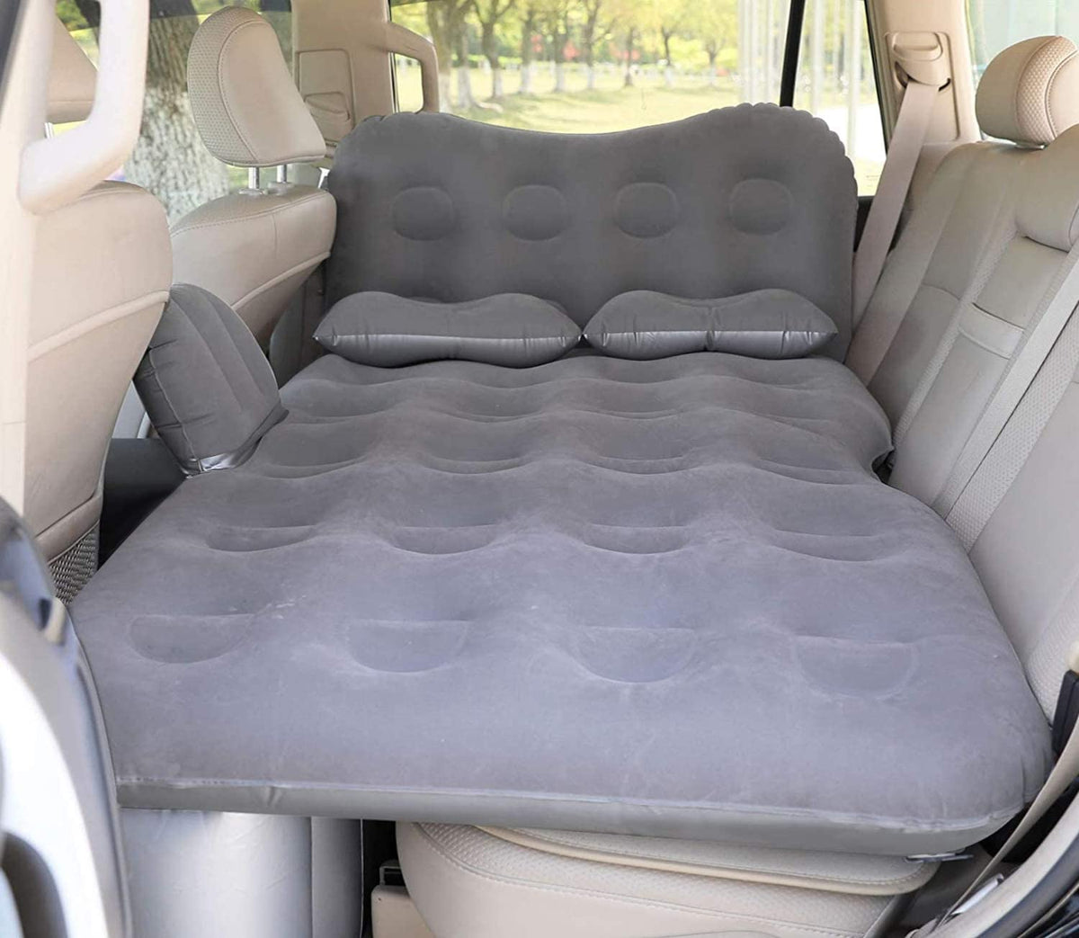 Saygogo back-seat setup inflatable travel mattress offers car comfort on long trips.