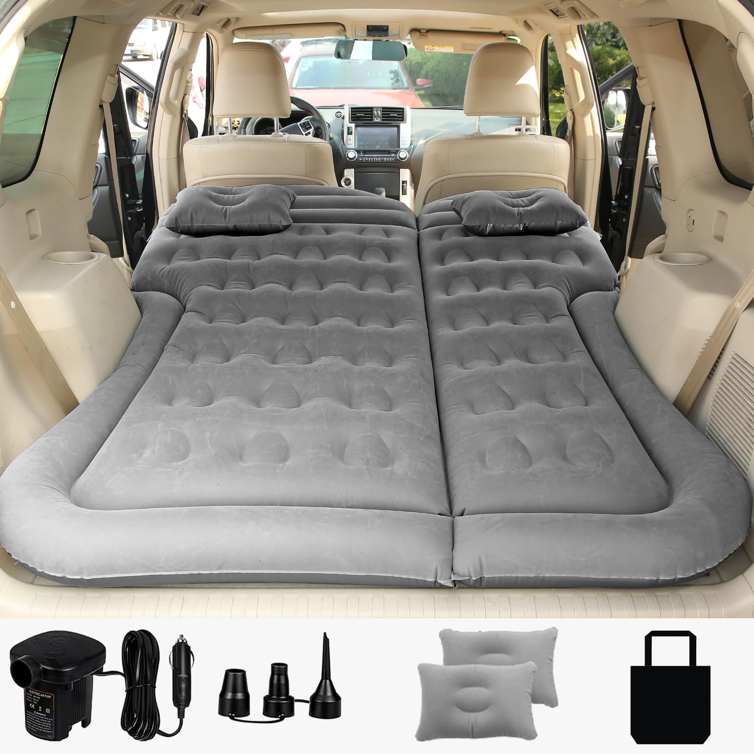 SAYGOGO SUV air mattress inflated on car trunk for road trips