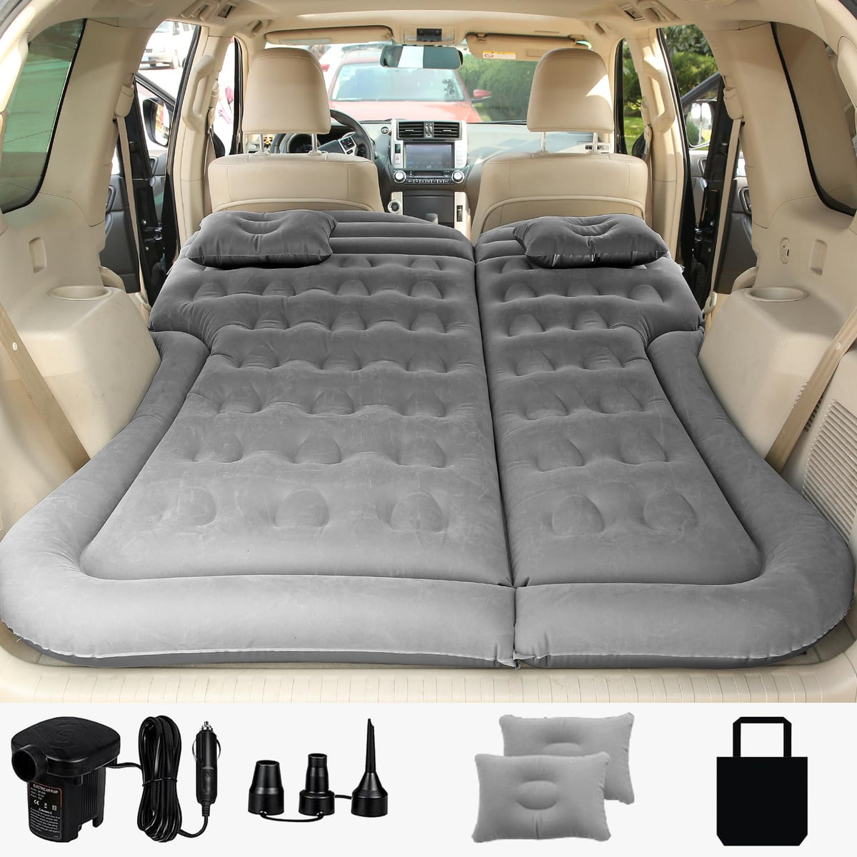 SAYGOGO SUV air mattress inflated on car trunk for road trips