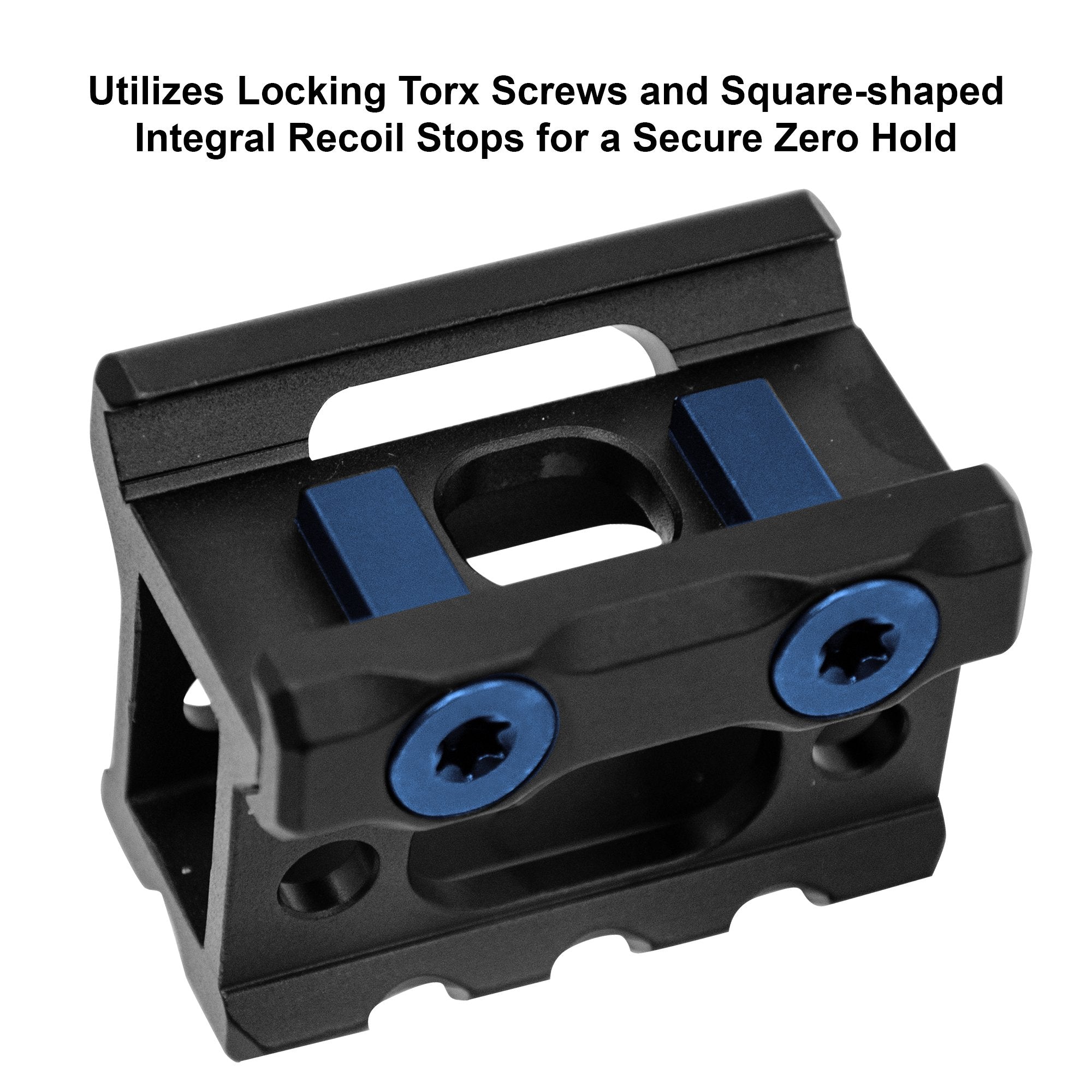 Locking Torx screws and square-shaped integral recoil stops on the riser
