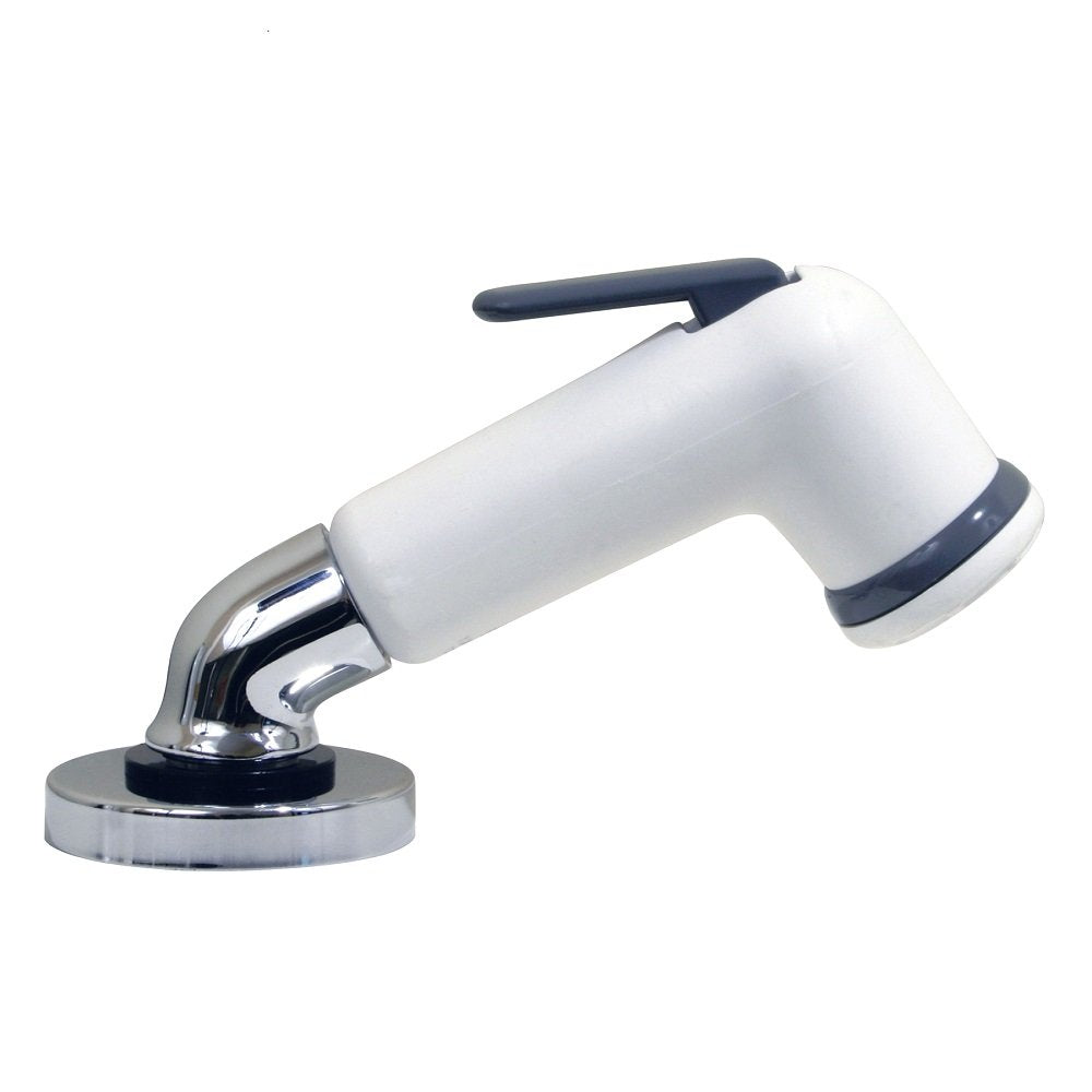Scandvik 10191P elbow sprayer in white for boat cleaning and rinse reach.