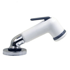 Scandvik 10191P elbow sprayer in white for boat cleaning and rinse reach.