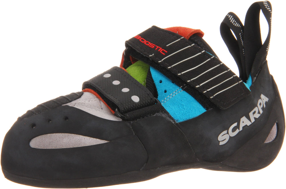Scarpa Boostic toe-patch with high-friction grip for precise toe hooking on steep holds.