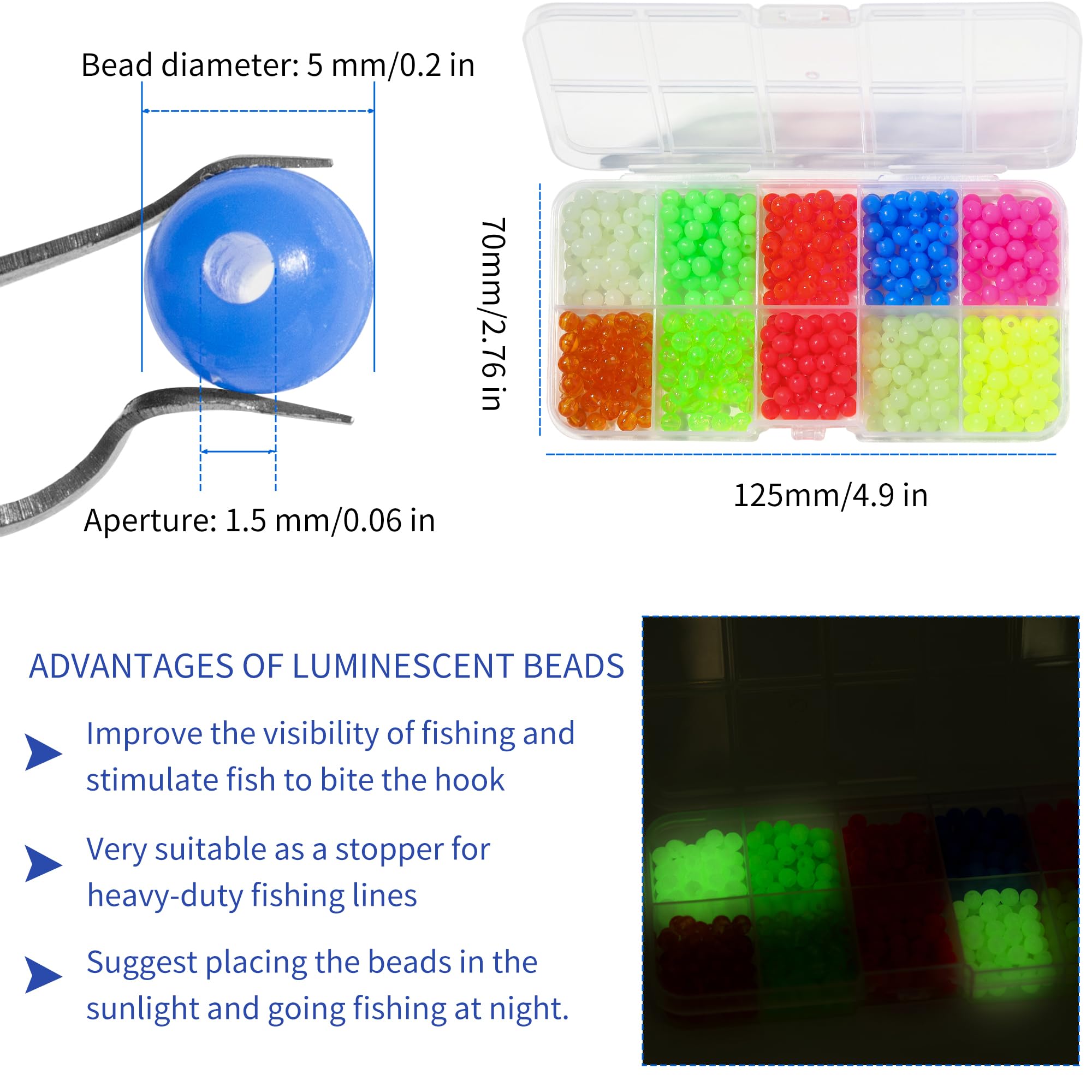 Close-up of 5mm glow-in-the-dark fishing beads