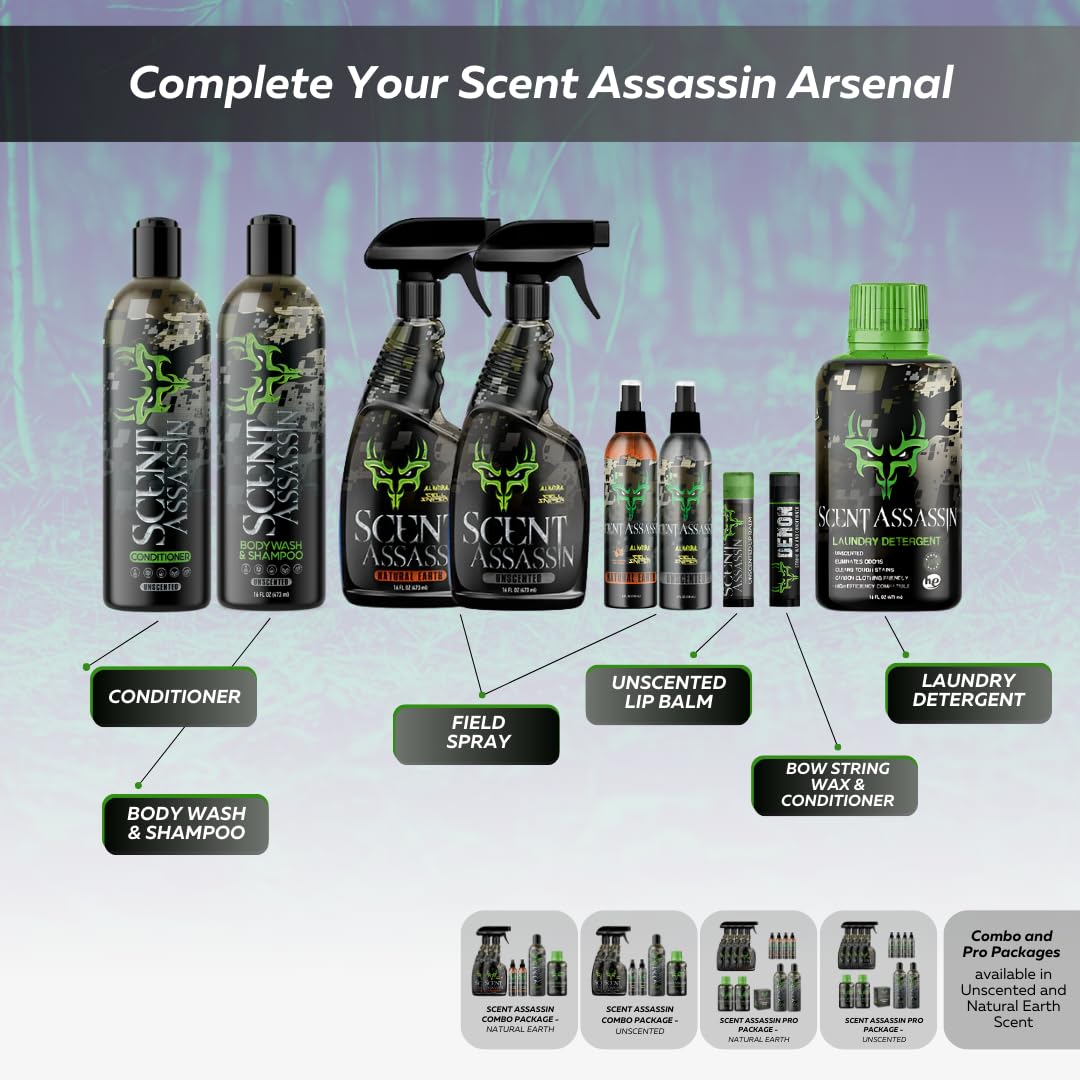 Scent Assassin multi-day protection on apparel and gear.