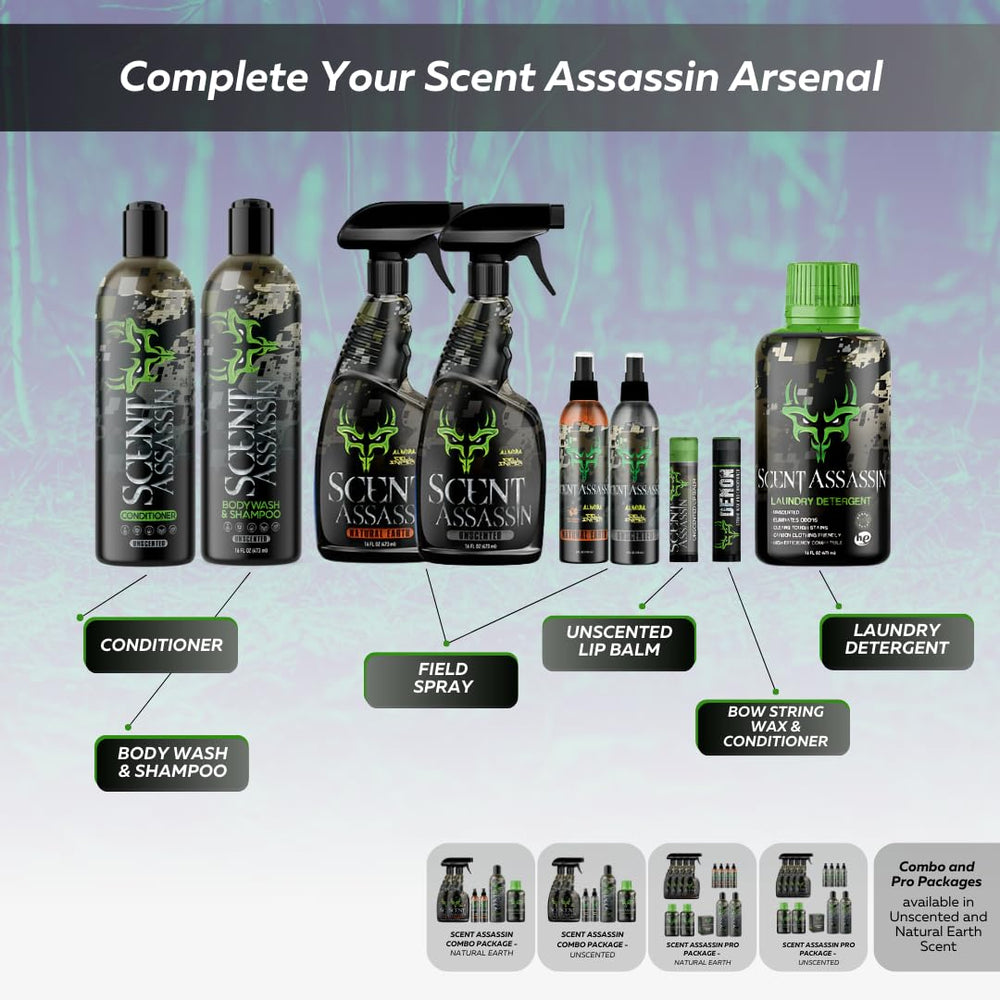 Scent Assassin multi-day protection on apparel and gear.