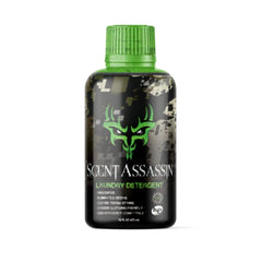 Scent Assassin unscented detergent bottle for scent-free hunting gear.