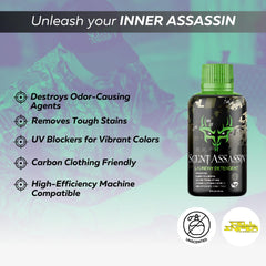 Scent Assassin detergent applied to hunting fabrics for odor reduction.