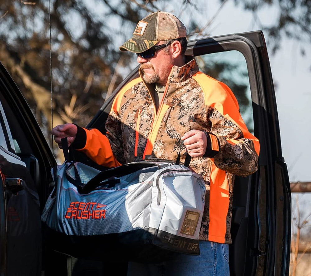 Scent Crusher Halo Series Gear Bag measures 28 by 10.5 by 12 inches for travel