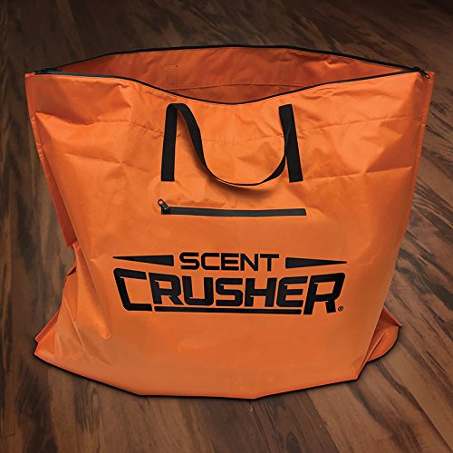 Scent Crusher tote bag side view highlights zippered front pocket and easy cleaning.