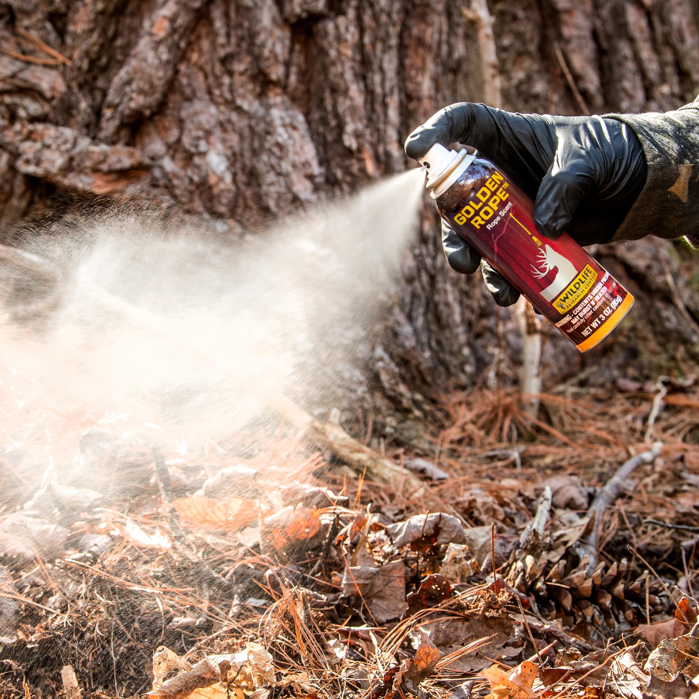 Scent rope setup with licking branches and rubs using Golden Rope scent spray