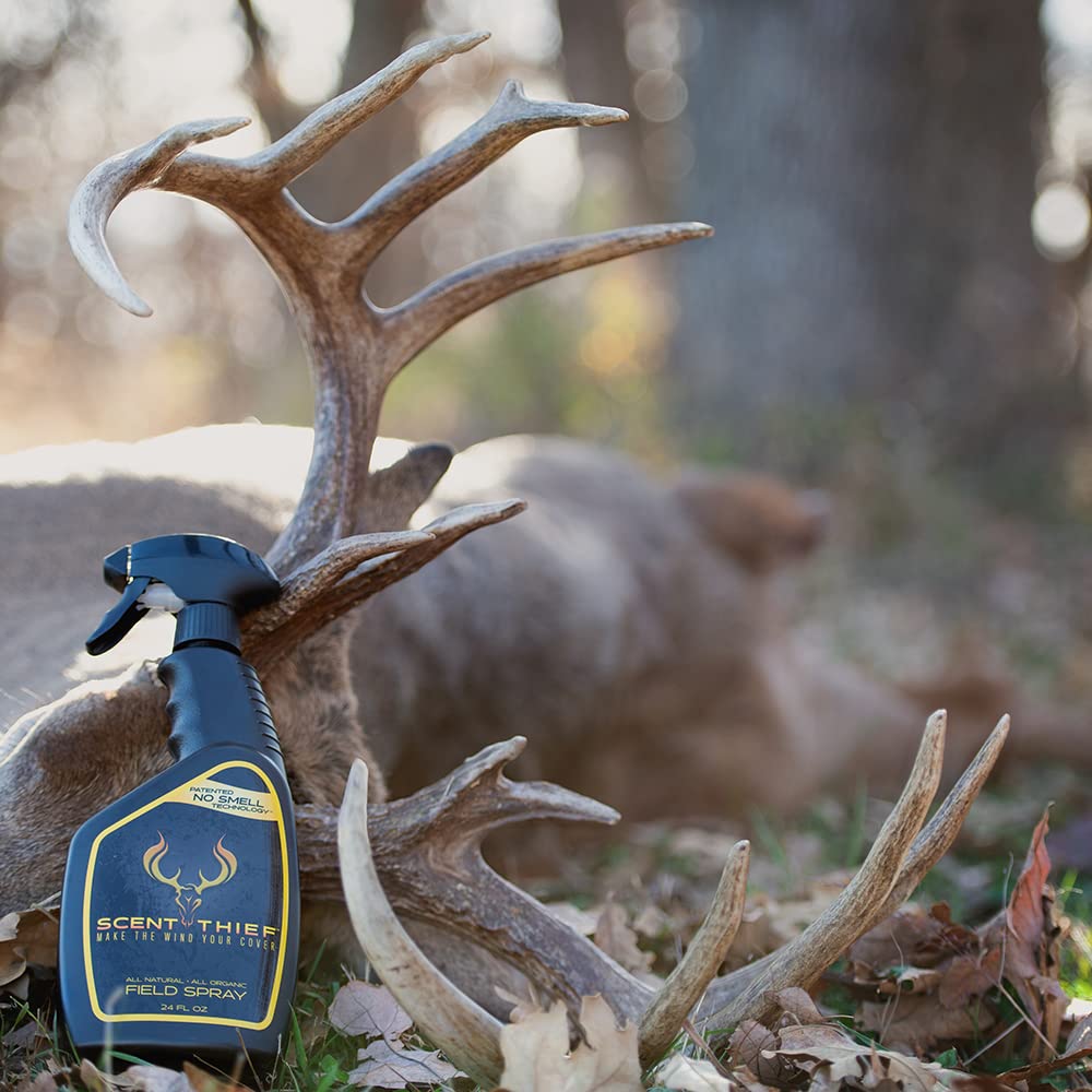 Scent Thief field spray being used along wind channel during hunt
