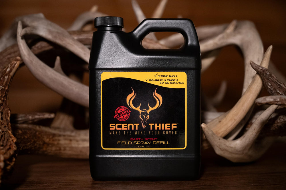 Scent Thief hunter pack assembled with field spray, refill, wash, and wafers