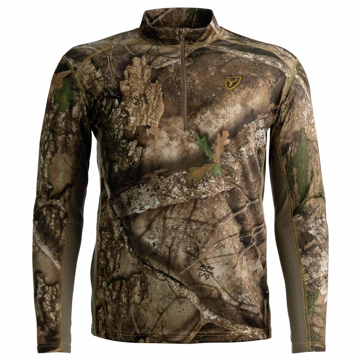 SCENTBLOCKER Angatec long sleeve 1/4 zip front view, lightweight and breathable for warm weather hunts.
