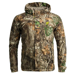 ScentBlocker Drencher jacket front view shows lightweight waterproof camouflage