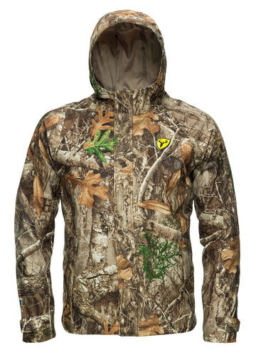 ScentBlocker Drencher with hood up demonstrates adjustable weather coverage