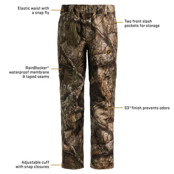 SCENTBLOCKER Drencher pants pocket-design closeup highlights secure two-pocket layout