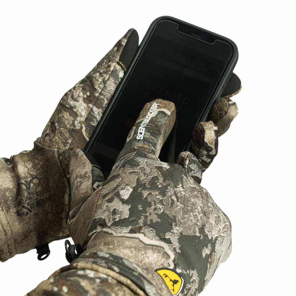 ScentBlocker Underguard gloves displaying touch-tech fingertips for device use