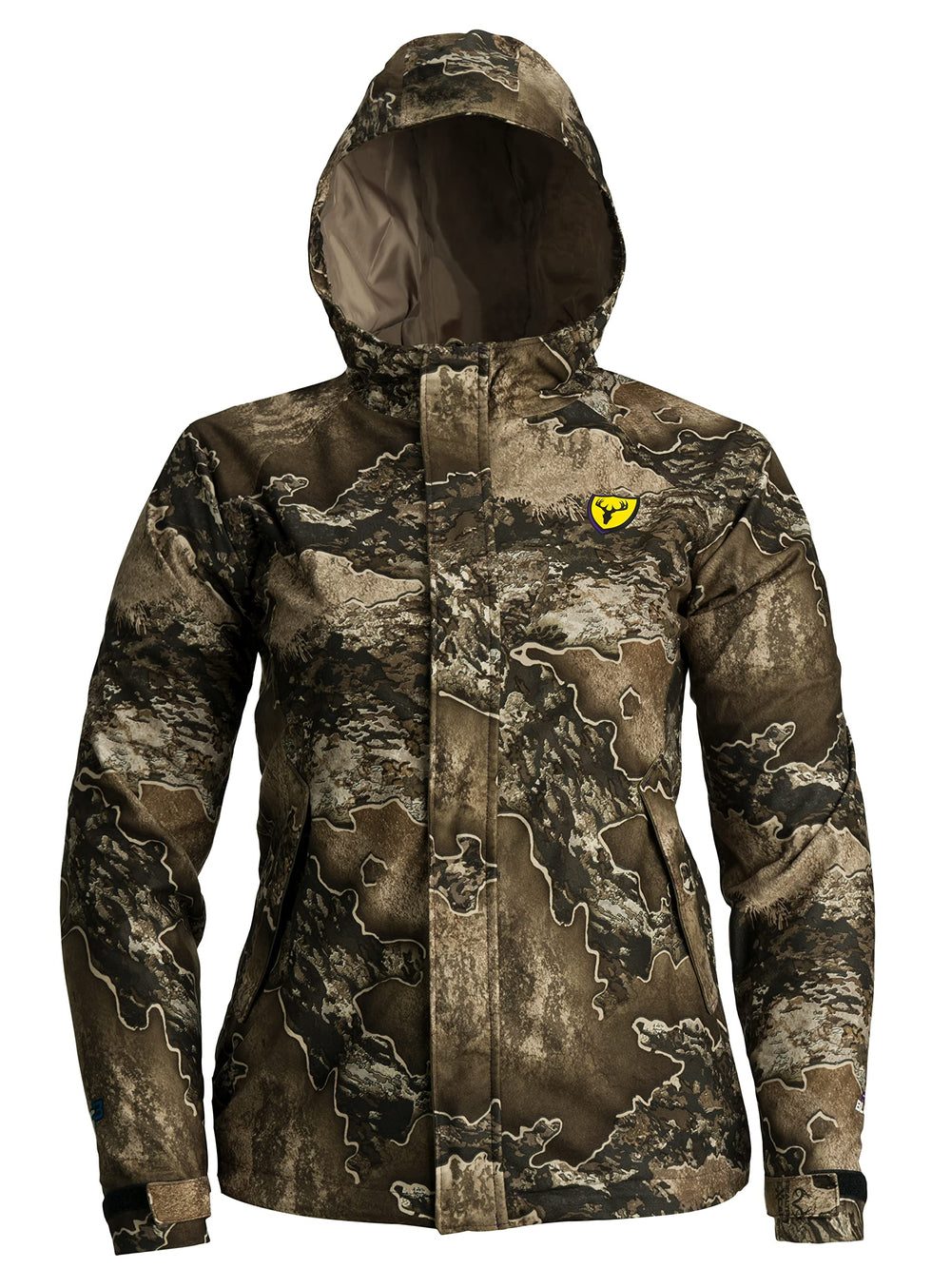 SCENTBLOCKER Sola Drencher waterproof jacket with storm flap for easy layering in rain.