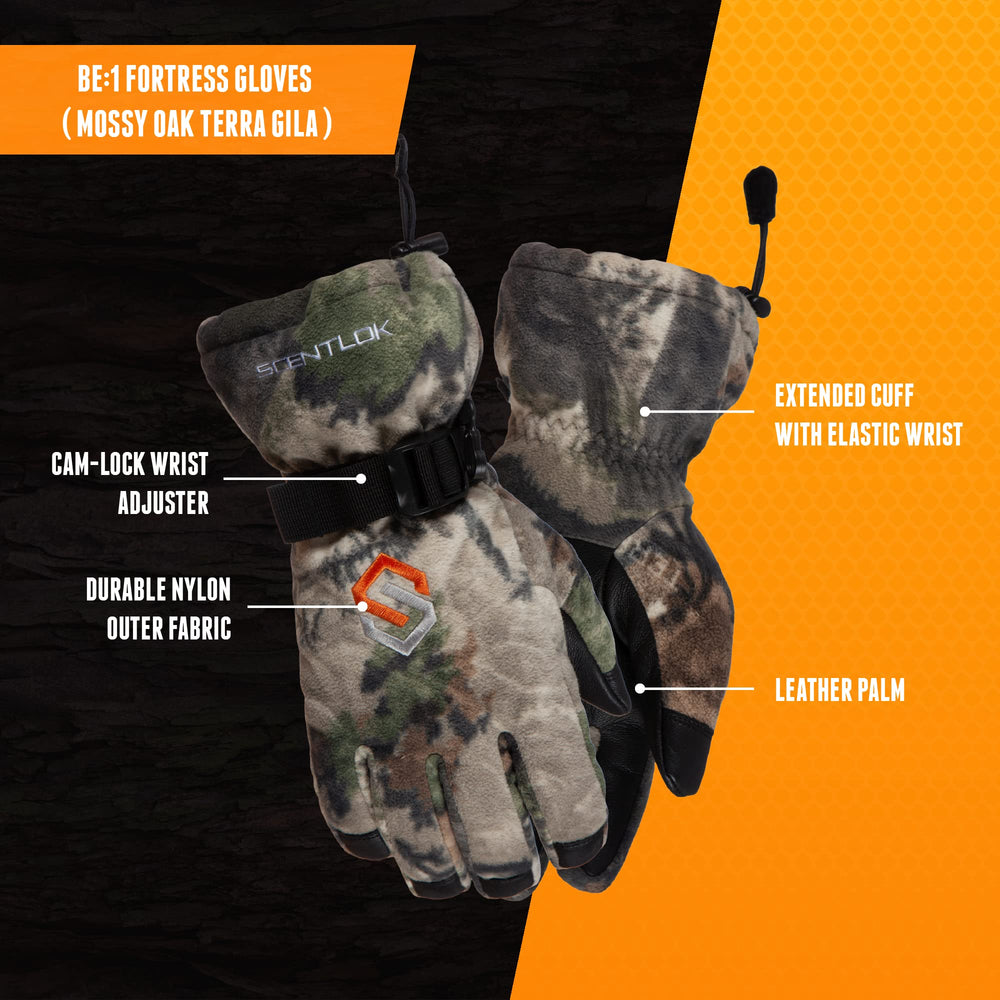 ScentLok BE:1 gloves windproof and waterproof—side view highlighting extended cuff.
