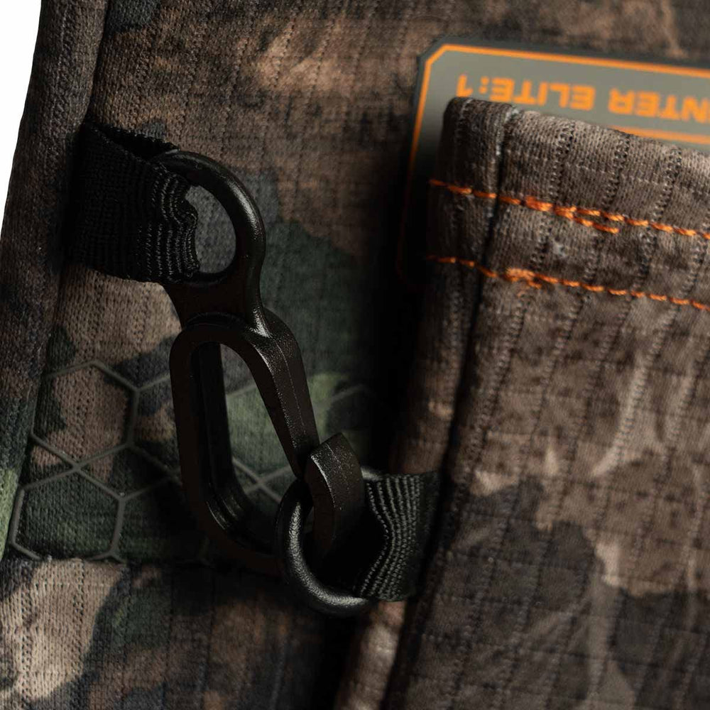 ScentLok BE:1 Trek gloves in forest camo support stealth during outdoor tasks.