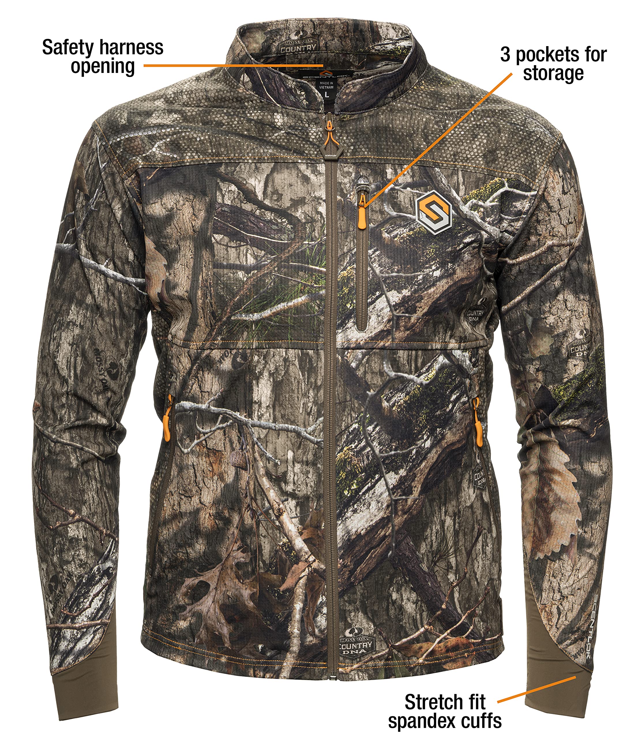 ScentLok Savanna Aero Crosshair jacket close-up demonstrating dryer reactivation for odor-control refresh.