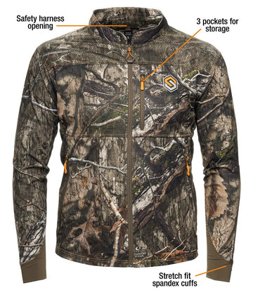 ScentLok Savanna Aero Crosshair jacket close-up demonstrating dryer reactivation for odor-control refresh.