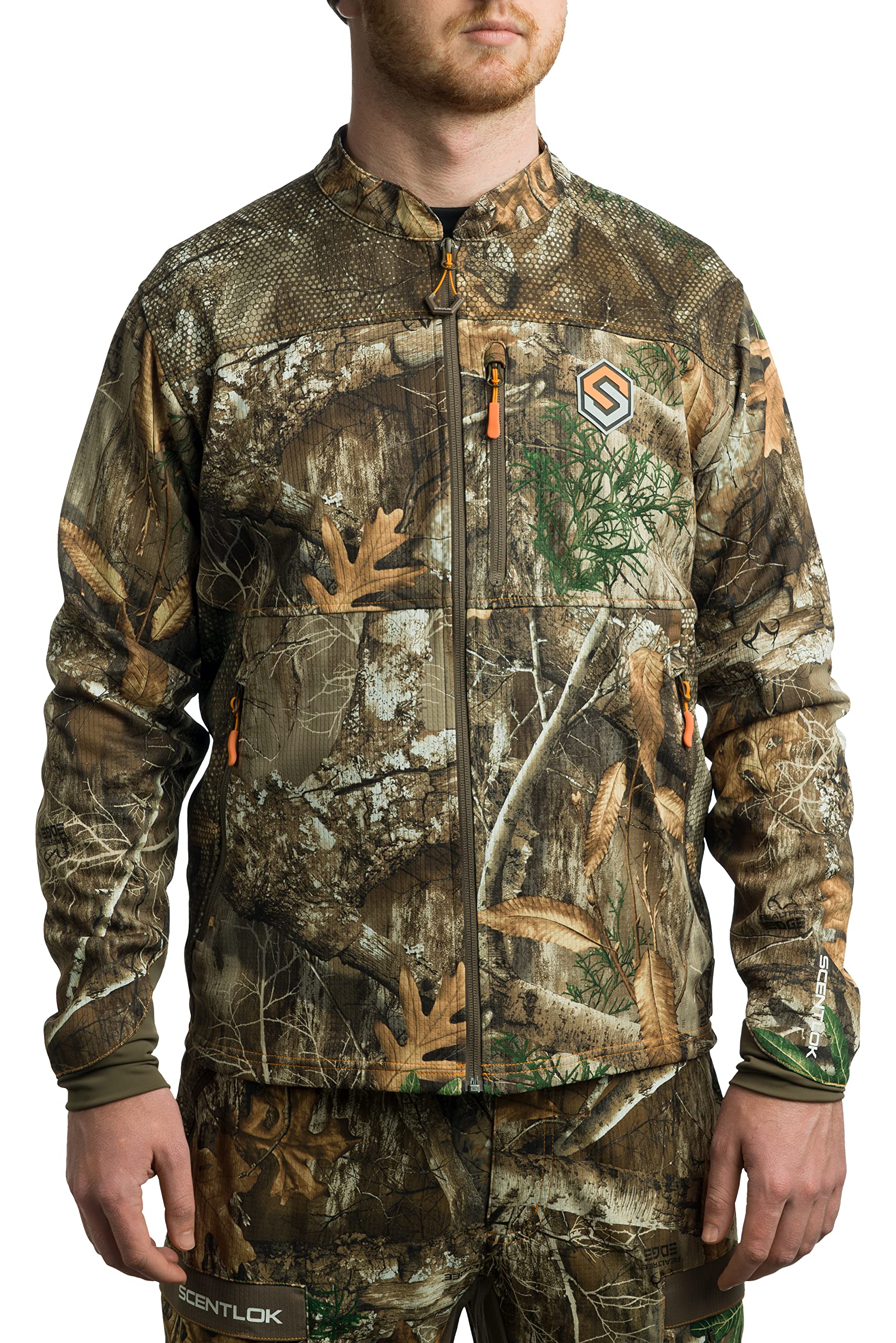 ScentLok Savanna Aero Crosshair jacket front view in Realtree Edge with lightweight odor-control design