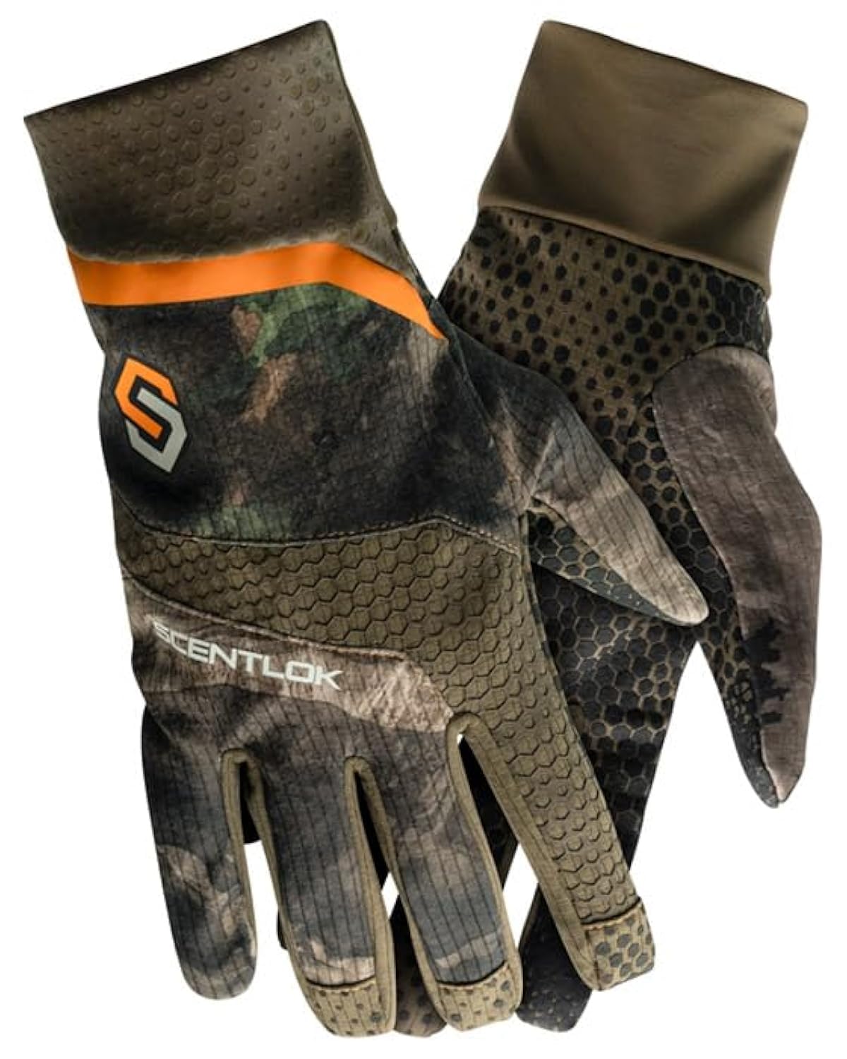 ScentLok Savanna glove close-up shows silicone palm grip for steady shot control.