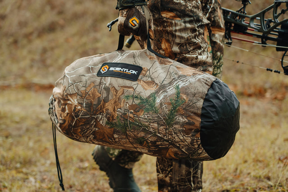 ScentLok Stuff Sack Duffel drawstring cord lock in use for secure closure.