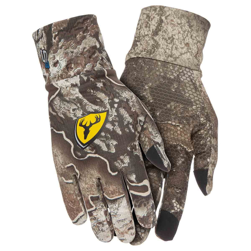 SCENTBLOCKER Shield Series S3 gloves on hand showing touchscreen compatibility for field use.