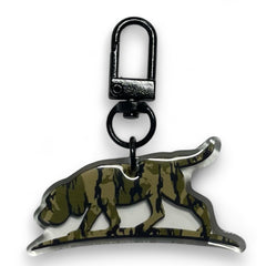 Scent South Dog Key Chain with camo hound on a swivel hook for easy key access.