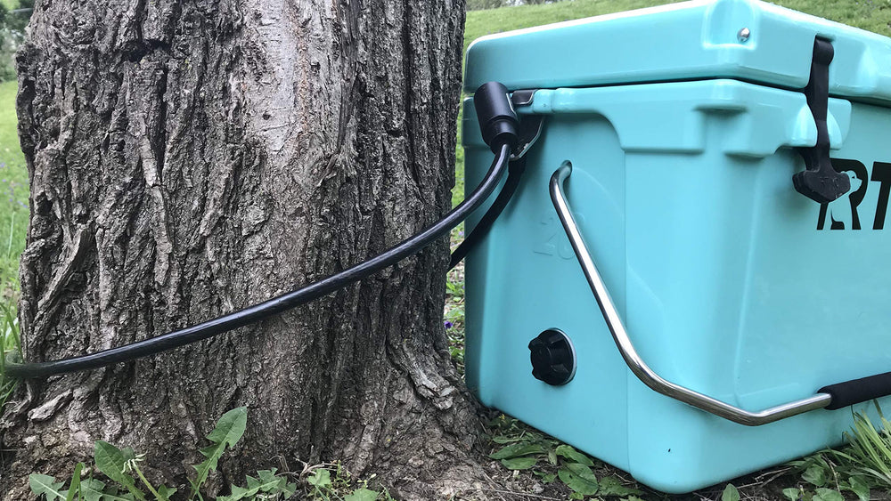 Yeti Roadie20 bracket secures the cooler while preserving handle movement.