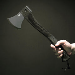 Schrade Bedrock Magnum Axe in full view shows rugged profile for outdoor versatility.